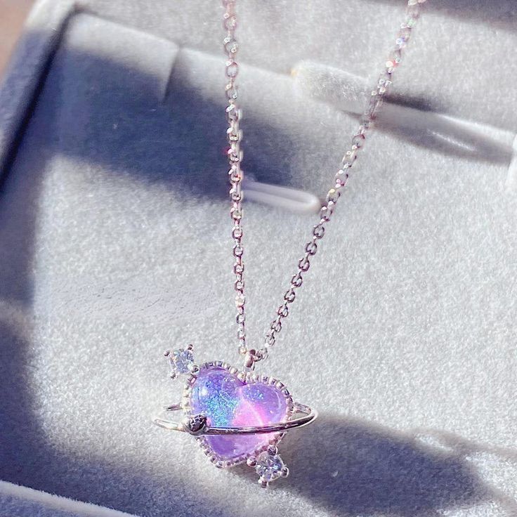 Pastal Magic Heart Necklace MK19407 – SpreePicky Luxury Iridescent Necklace For Gift, Cute Heart Necklace, Magic Outfit Aesthetic, Purple Jewelry Aesthetic, Heart Necklace Aesthetic, Dreamy Jewelry, Necklaces Aesthetic, Magical Necklace, Magic Necklace