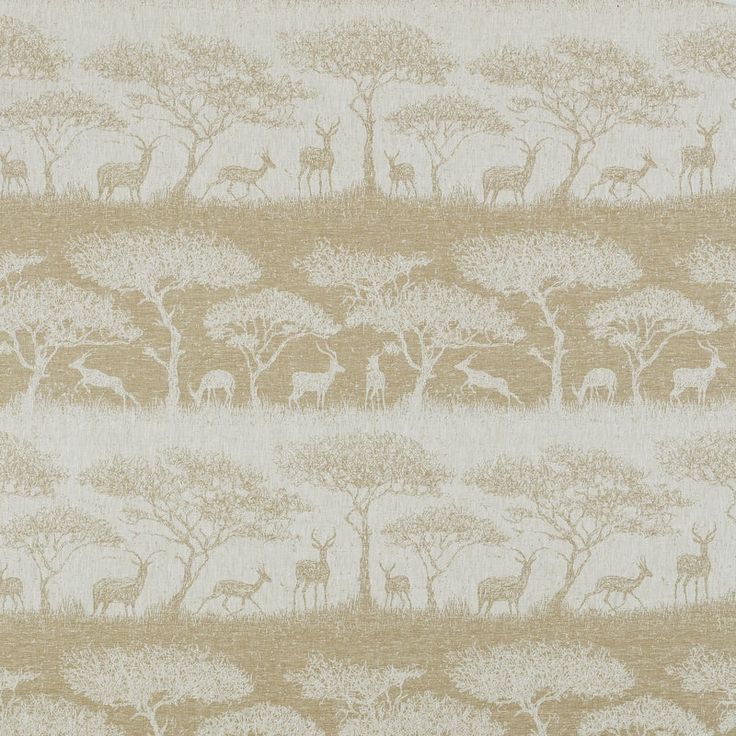 an animal print wallpaper with trees and animals in the background on a beige ground