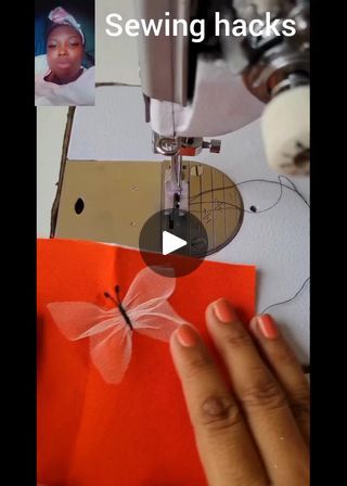 someone is sewing on an orange piece of paper with the words sewing hacks over it