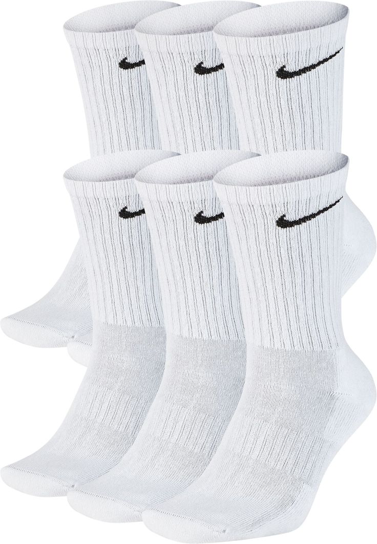 From playtime to game day, the Nike Everyday Crew Socks keep you going. They're powered by Dri-FIT technology and have cushioning underfoot to keep your feet comfy with every move. Fit & Design: Dri-FIT technology helps keep you dry and comfortable Midfoot arch band brings a supportive feel Targeted cushioning gives extra comfort 6 pairs per pack Machine wash White Nike Socks, Nike Crew Socks, Nike Socks, Swoosh Logo, Nike Kids, Athletic Socks, White Nike, Black & White, 6 Packs