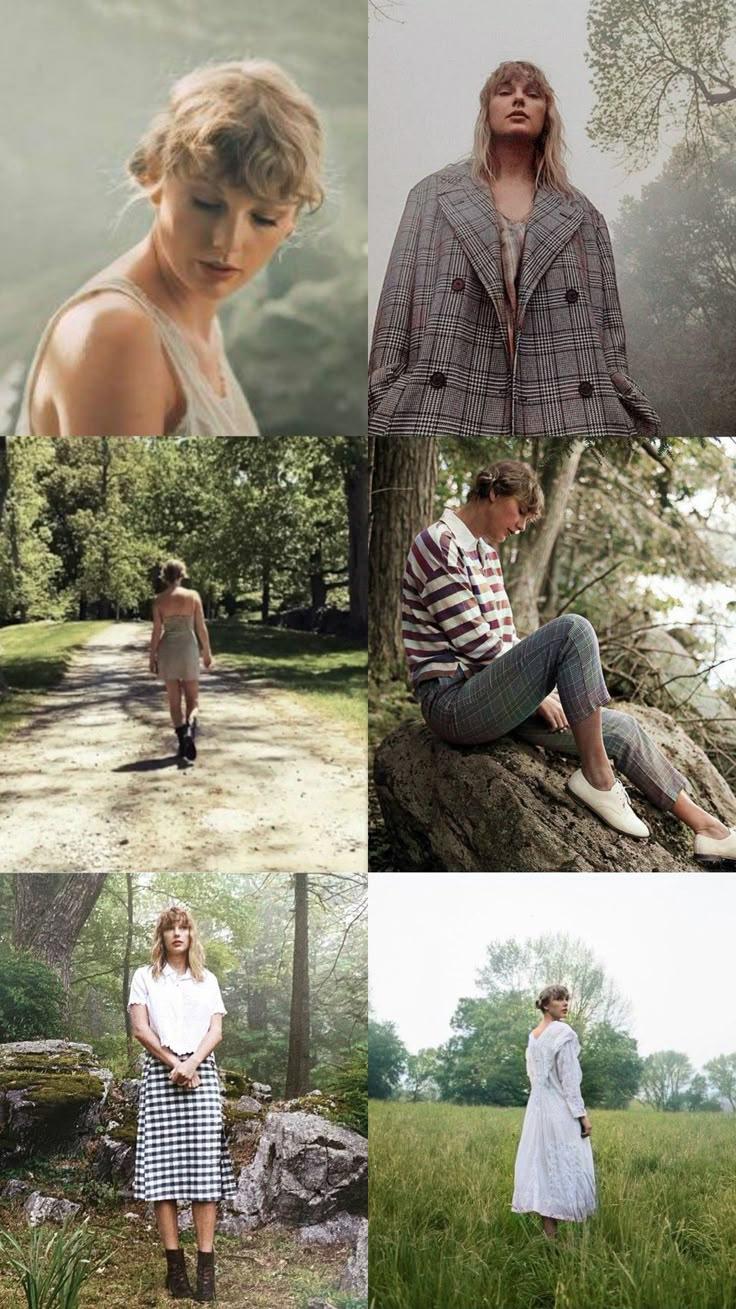 four different pictures of people in the woods