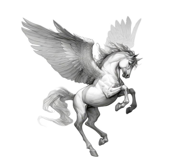 a white horse with wings flying through the air