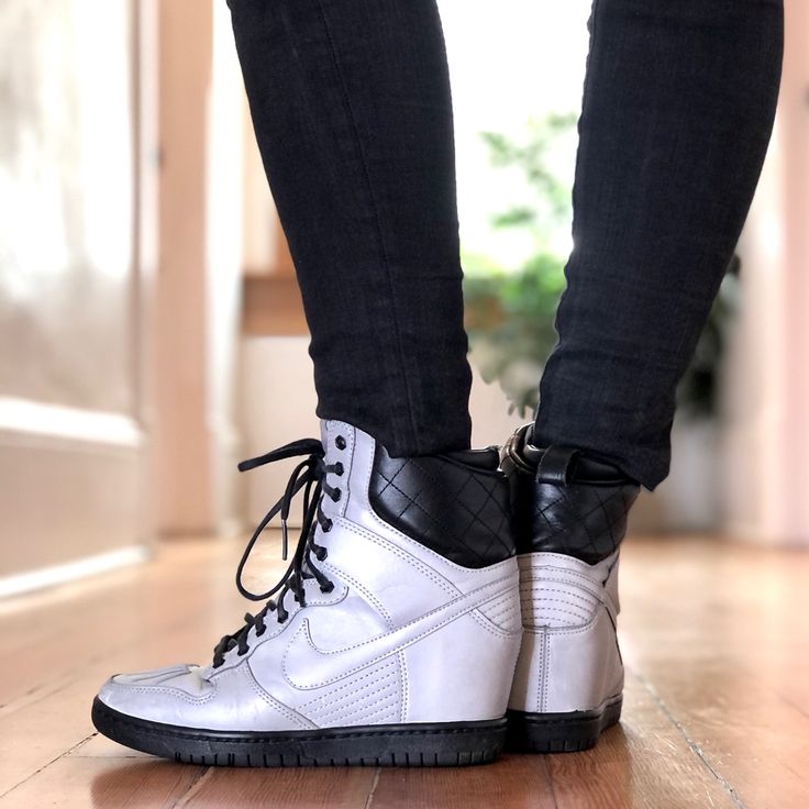 Nike Sky High Dunk Wedge Hidden 2.6 “ Wedge Heel Glows An Amazing Boot! - Missing Back Tag On Left Boot- Sky High, Adidas Tubular Defiant, Nike Dunk, Wedge Sneaker, Nike Dunks, Wedge Heels, Adidas Sneakers, Athletic Shoes, Wedges