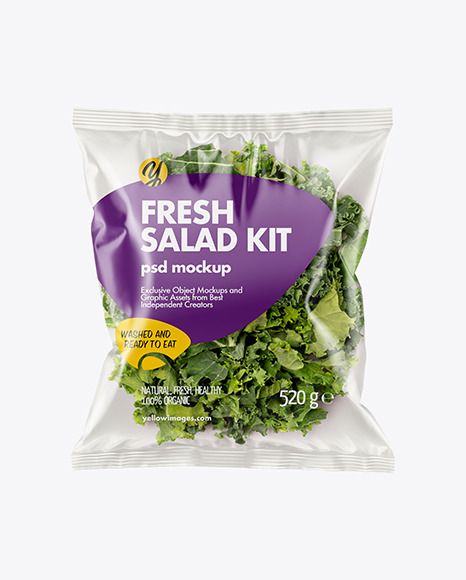 fresh salad kit in a bag on a white background