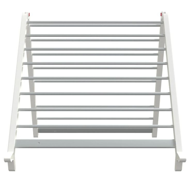 a white metal rack with four rows of shelves on each side and one shelf below it