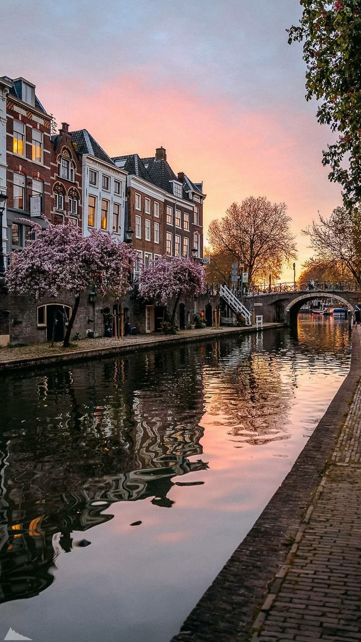 a river running through a city next to tall buildings