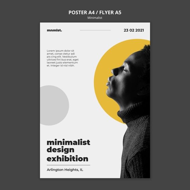 a poster with the words minimalist design exhibition written in black and white on it