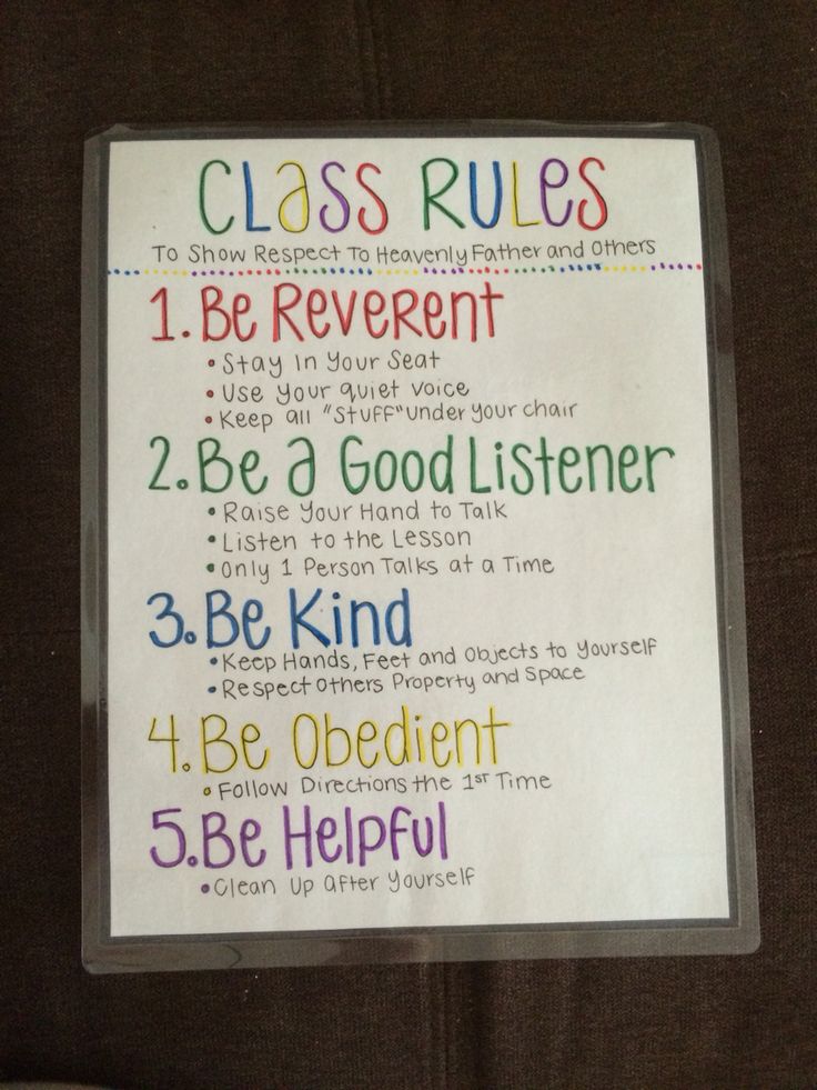 a class rules poster on the back of a chair