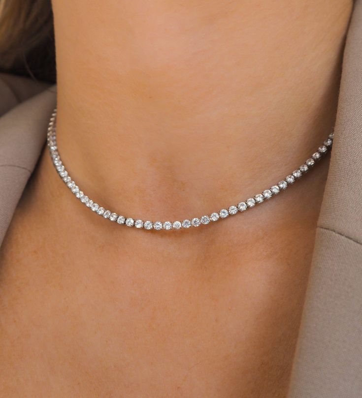 Crystal Tennis Choker Length of Choker: approx. 14.5 inches Rhodium Electroplated Simple Diamond Choker Indian, Simple Choker, Choker Silver, Taylor Swift Tour Outfits, Swift Tour, Bridal Choker, Silver Choker Necklace, Tour Outfits, Stone Choker