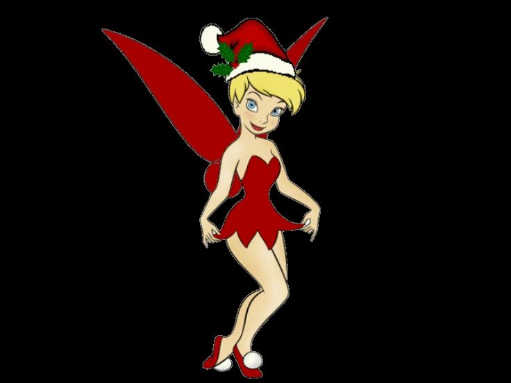 the tinkerbell fairy is wearing a santa hat and holding a red toothbrush