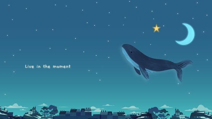 a whale is floating in the sky over a city at night with a star above it