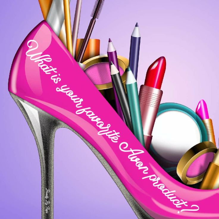 a pink high heeled shoe filled with lots of different types of cosmetics and makeup brushes