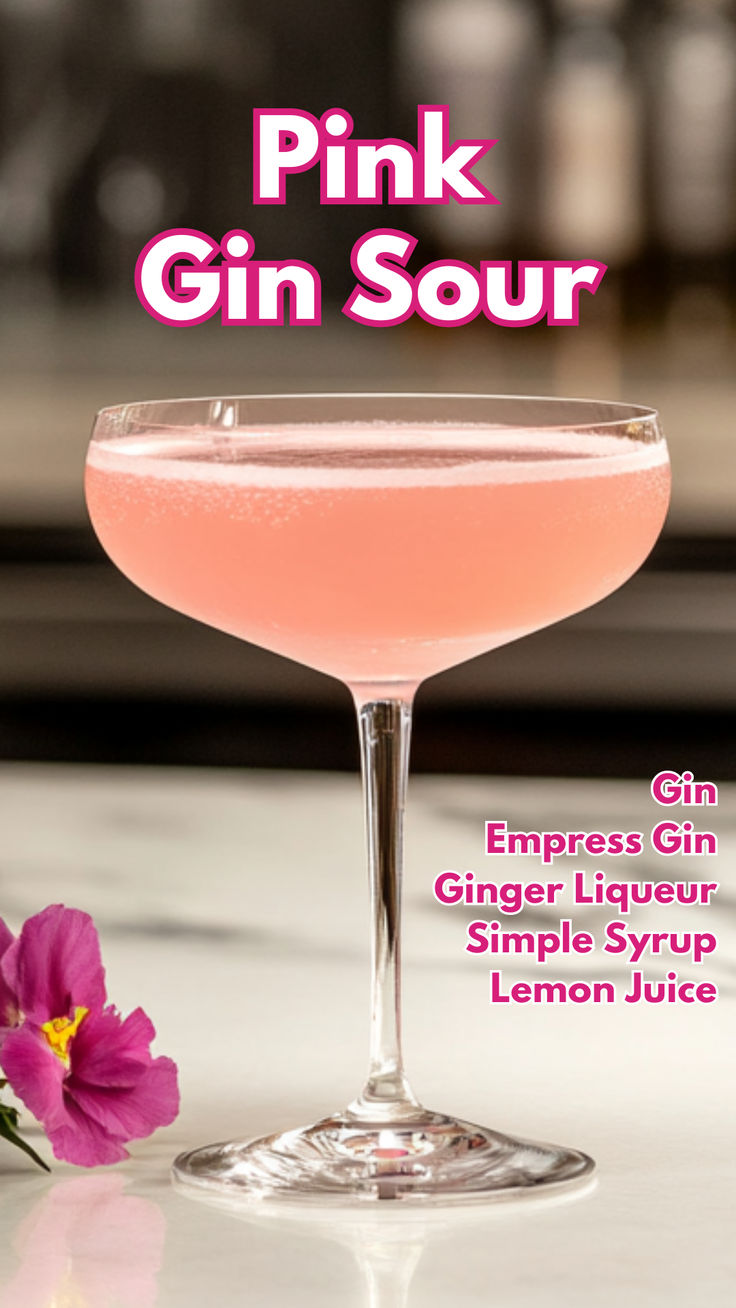 Pink Gin Sour Funny Drinks Alcohol Recipes, Ginger Liqueur Cocktails, Gin Recipes Cocktails, Simple Gin Cocktails, Empress Gin Cocktail, Pink Gin Cocktails, Sour Cocktails, Liqueur Cocktails, Empress Gin