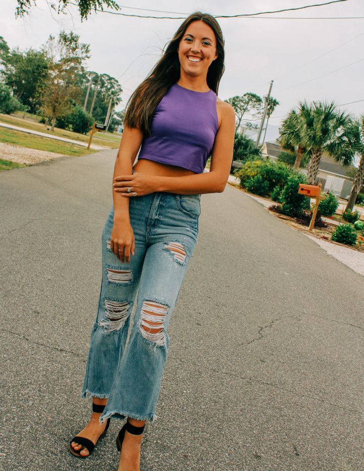 Not-Just-Your-Basic Crop Top – Sportin It Boutique Purple Stretch Cotton Crop Top, Casual Stretch Crop Top For A Day Out, Casual Stretch Crop Top For Everyday, Casual Purple Crop Top, Basic Crop Top, Small Crop Tops, In Between, Medium Purple, Spring Vibes