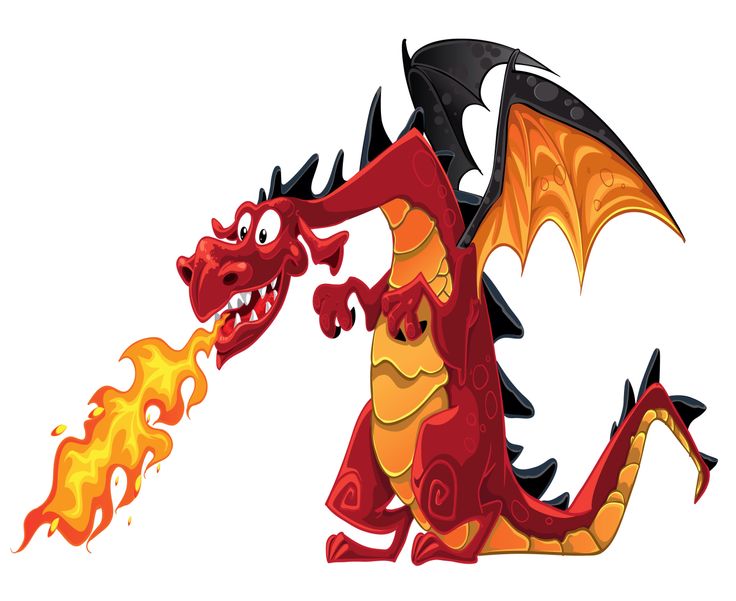 a red and yellow dragon with flames coming out of it's mouth