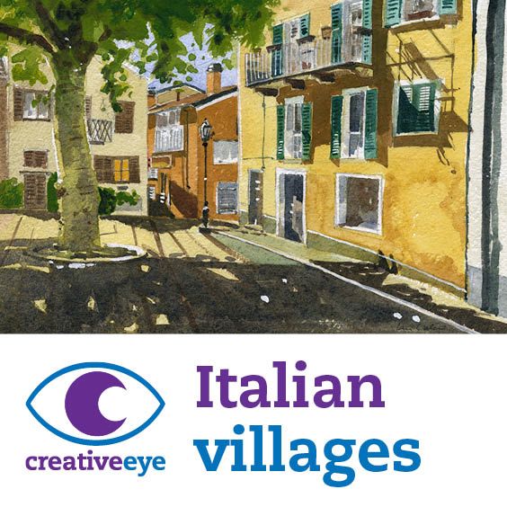 the italian village logo is shown in front of an old yellow building with green shutters