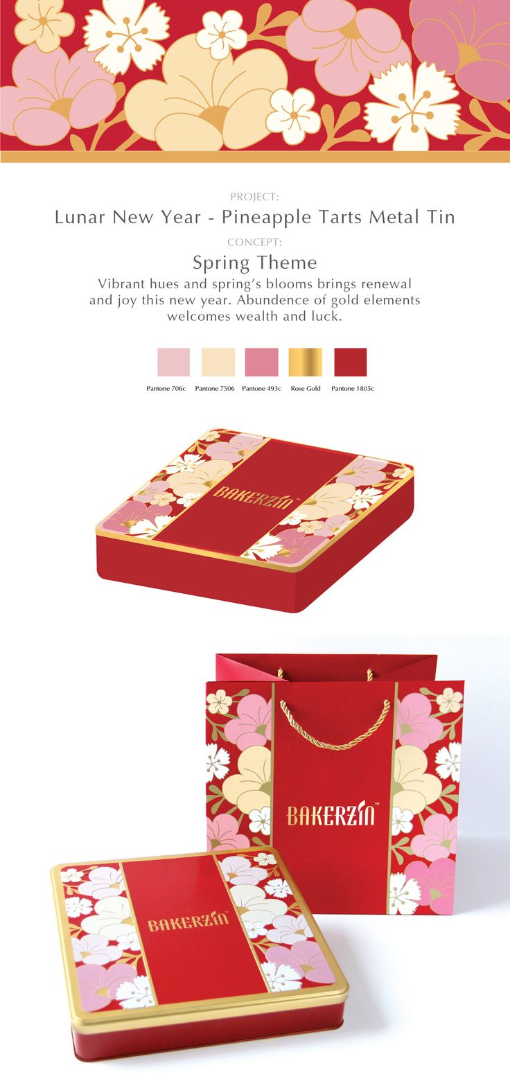 a red and gold box with flowers on it