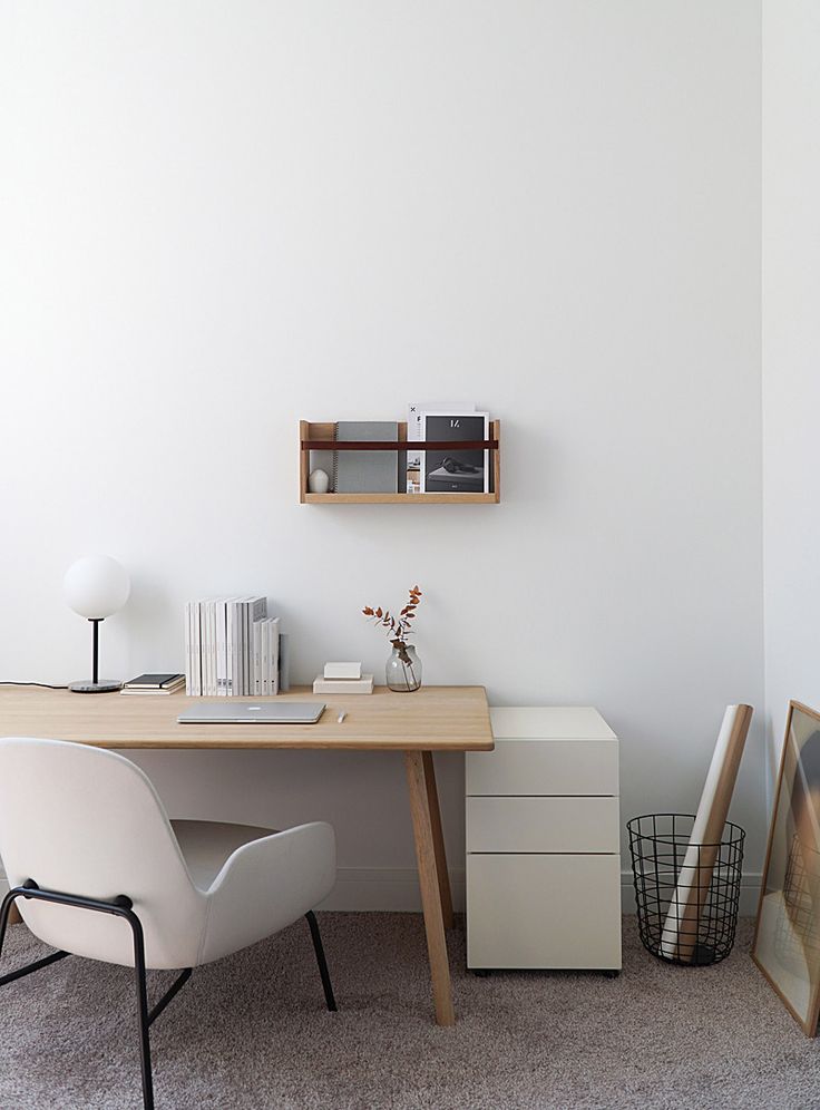 a white desk and chair in a room