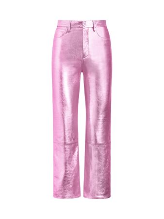 Pink Plastic Pants, Disco Pants, Virtual Stylist, Metallic Pink, Pink Kids, Pink Outfits, Straight Pants, Metallic Leather, Pink Leather