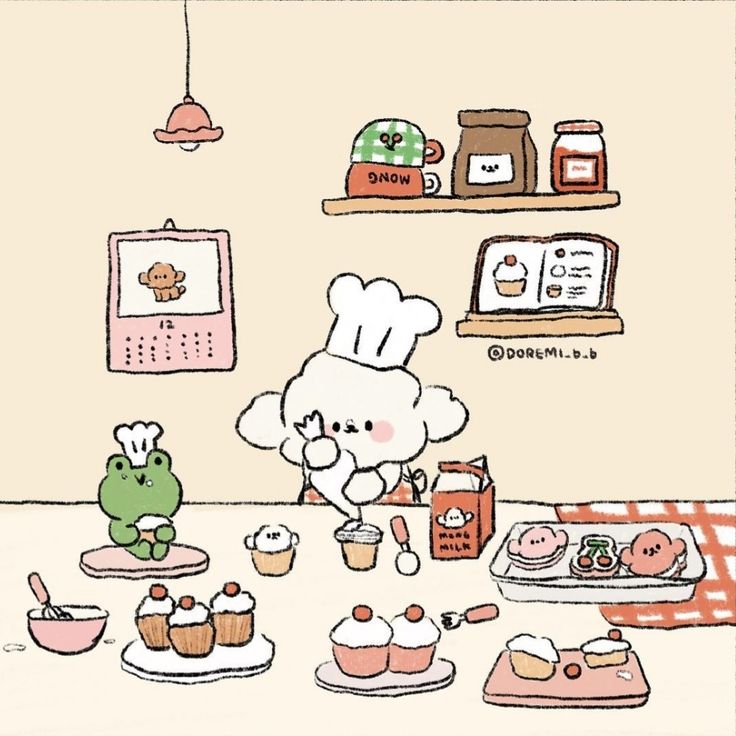 an image of a kitchen scene with cupcakes and other items on the table