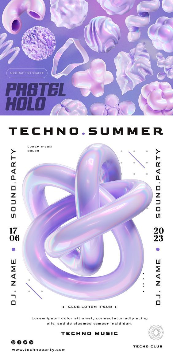 a poster with an abstract design in purple and white, including the words pastel holo