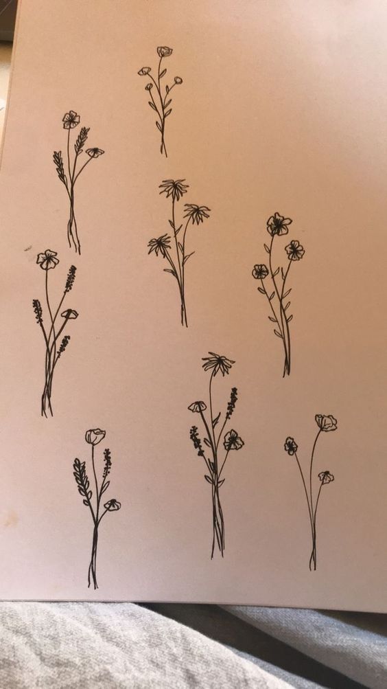 a sheet of paper with flowers drawn on it