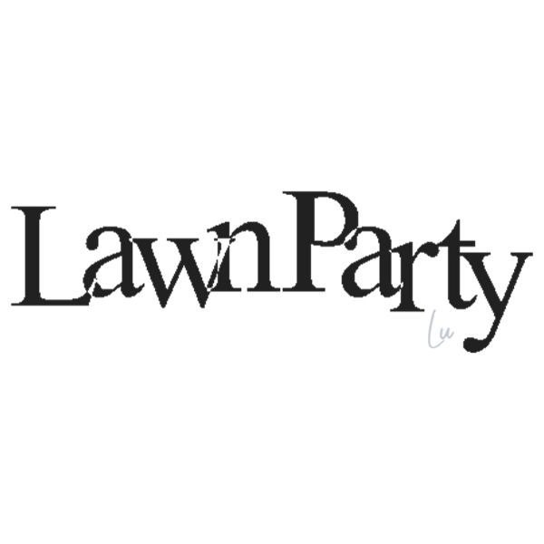 the lawn party logo is black and white