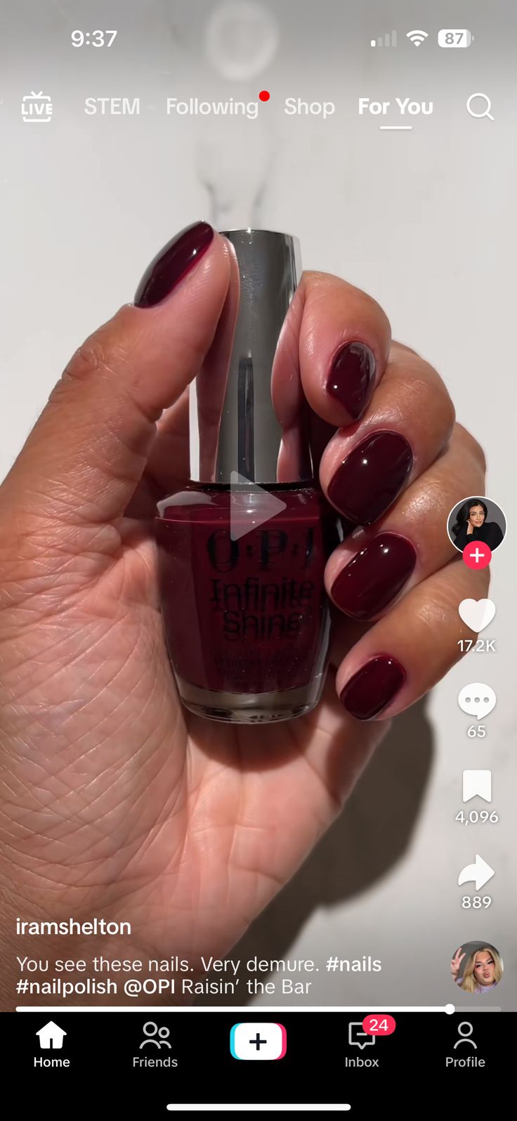 Burgundy Opi Nail Polish, Red Wine Manicure, Dark Red Nails Ideas Short, Cherry Wine Red Nails, Maroon Nail Paint, Opi Got The Blues For Red Vs Malaga Wine, Chick Flick Cherry Opi, Opi Deep Red Nail Polish, Dark Red Opi Gel Polish