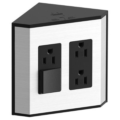 an electrical outlet with two black and white outlets