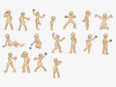 an animation character poses in various positions