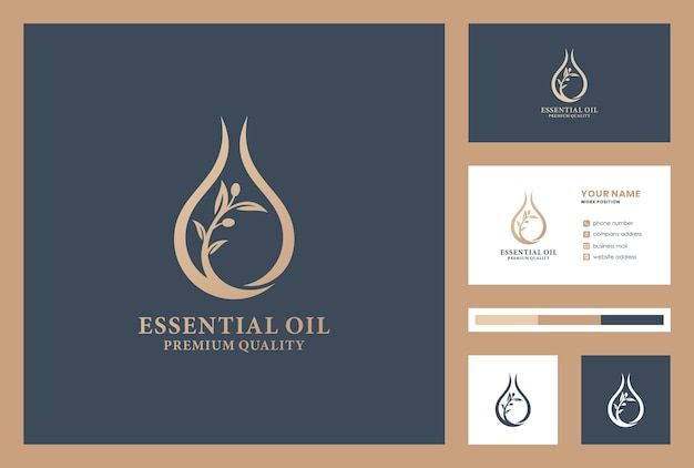 the logo and business card design for essential oil, which is used to produce products