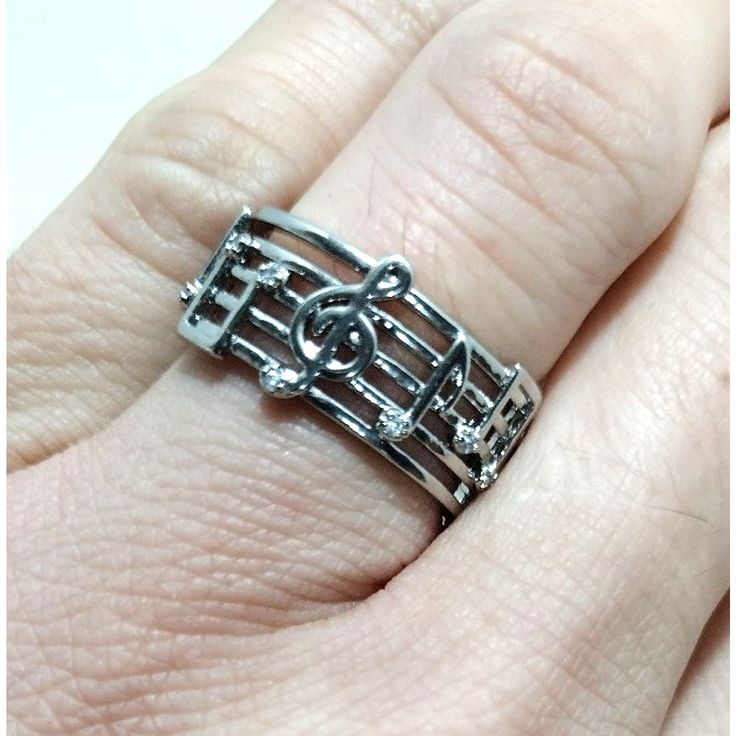 Silver Plated Musical Note Ring Fully Adjustable Sheet Music Jewelry. Silver Band Jewelry For Concert, Silver Band Jewelry For Concerts, Music-themed Band Jewelry As Gift, Music-themed Band Jewelry Gift, Music-themed Silver Ring As A Gift, Silver Music-themed Rings For Gifts, Wedding Ring Enhancers, Guitar Ring, Music Note Ring