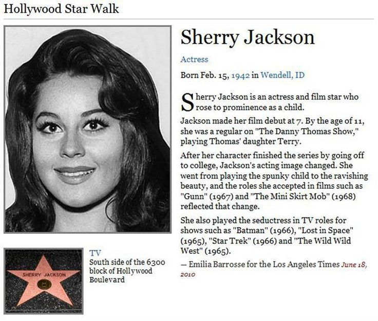 the hollywood star walk is shown in black and white, with an image of sheryly jackson