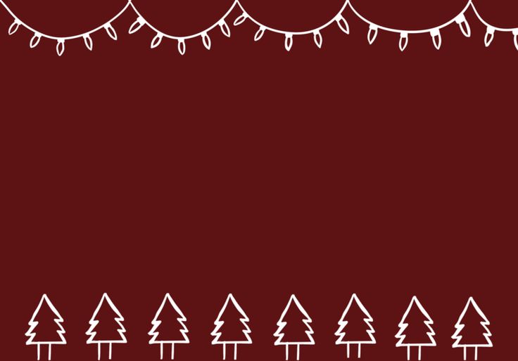 a line of christmas trees on a red background with white lights hanging from the top