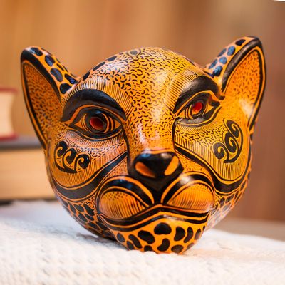 Jaguar Mask, Ceramic Mask, Clay Designs, Mask Painting, Mask Wall, Masks Crafts, Amber Brown, Black Clay, Animal Masks