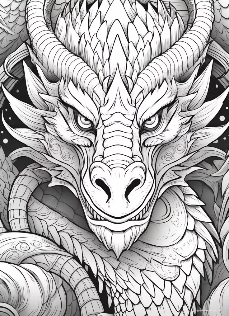 the head of a dragon with long horns and large, sharp fangs on it's face