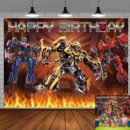 a birthday card with an image of two robots in front of fire and flames on the wall