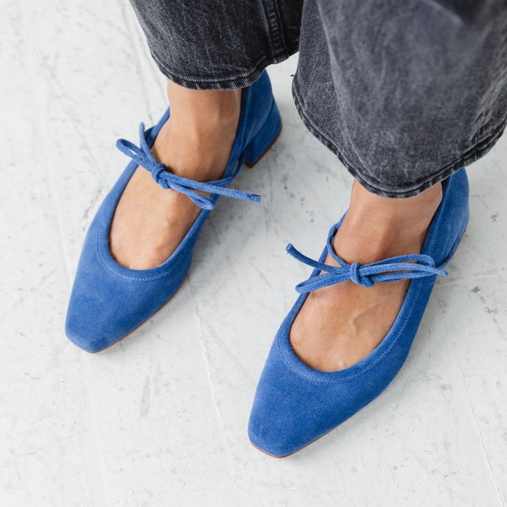 Casual yet elevated with a vintage inspired snipped toe. We love the laidback versatility of sueded pumps. The delicate Mary Jane bow tie adds a feminine detail. Style these for everyday with denim -- or dress them up! Details 100% Italian Suede (LWG - Gold Rated for Environmental Standards) Modern, streamlined silhouette Comfortable 1.5" block heel Memory-foam padded insole 100% vegetable-tanned leather insole & outsole Smooth and breathable leather lining Free carbon-neutral shipping on all U. Carbon Neutral, Blue Flats, Boots For Sale, Leather Care, Vegetable Tanned Leather, Womens Heels, Dream Wardrobe, Cute Shoes, Pumps Heels