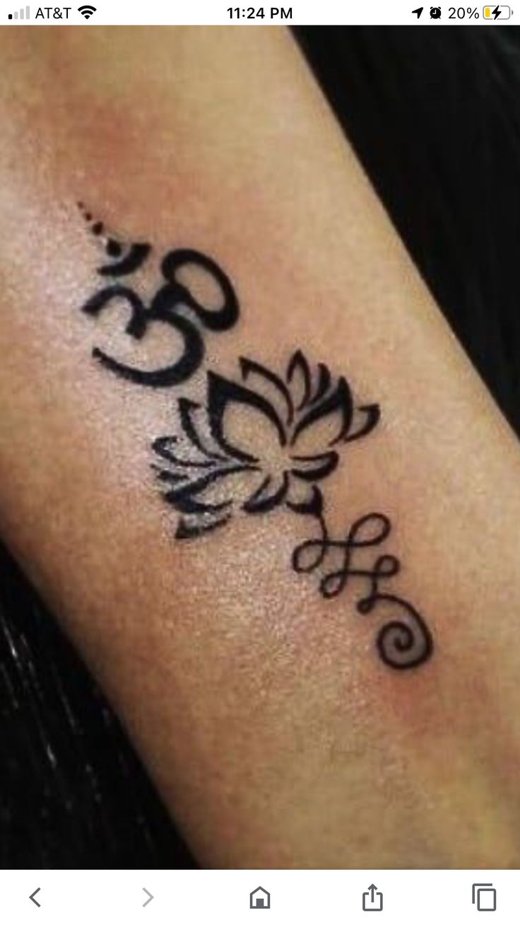 a tattoo with an om symbol on the side of its arm and numbers in black ink