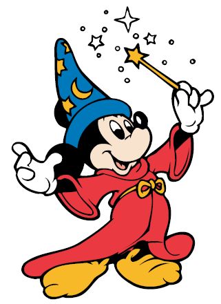 an image of mickey mouse wearing a wizard hat and holding a wand in his hand