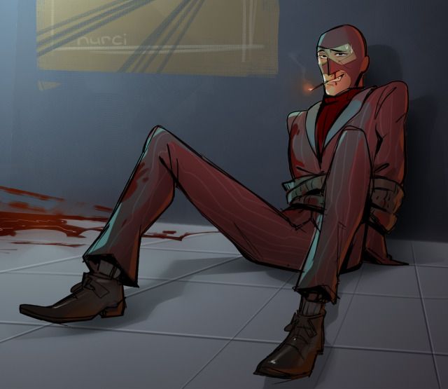 a person sitting on the floor with their legs crossed and blood running down the floor