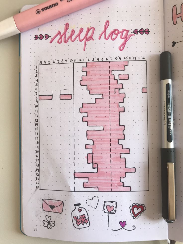 a notebook with some drawings on it and a pen next to it that says step log