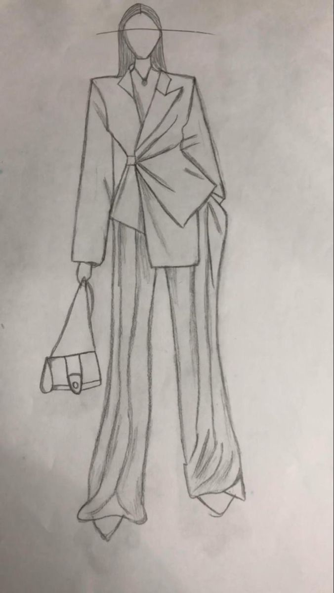 a drawing of a person in a suit and tie holding a purse with one hand