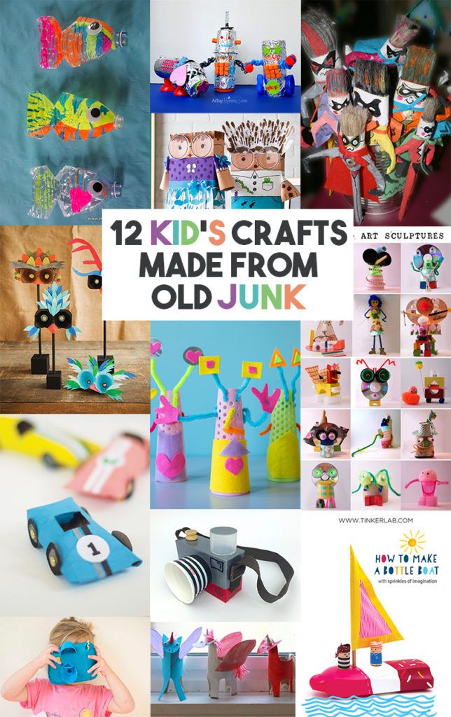 twelve kids crafts made from old junk