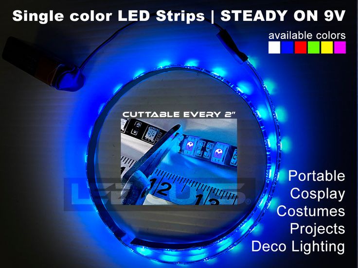 blue led strip light with measuring tape on it