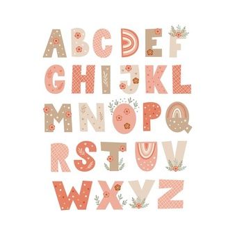 the alphabet is made up of different shapes and sizes, including letters with flowers on them