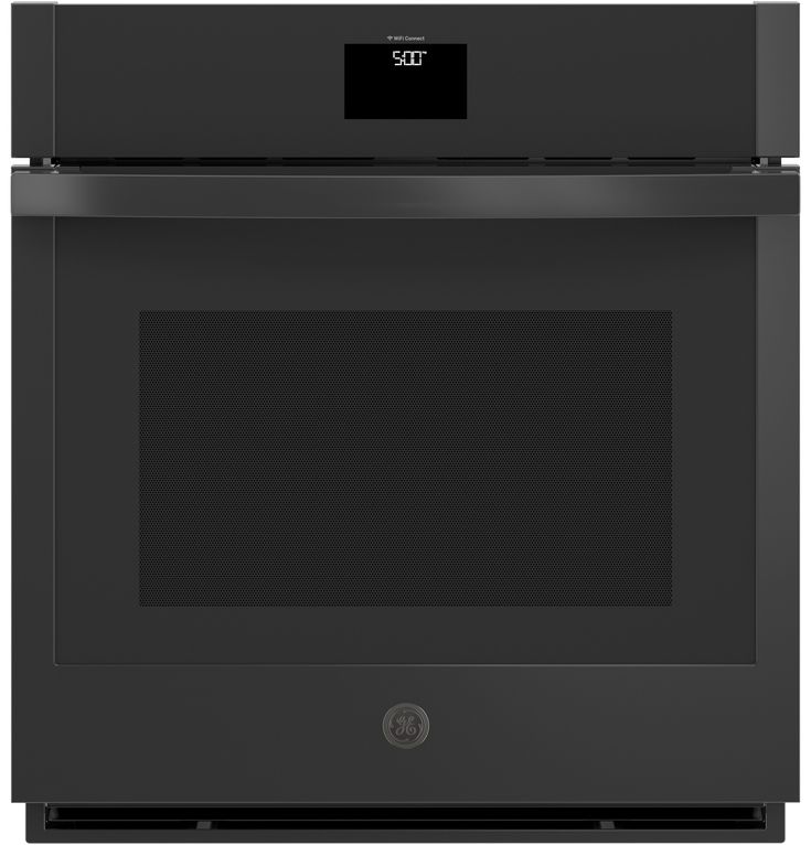 a black wall oven with its door open and the microwave on it's side