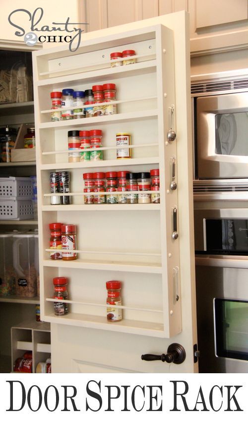 an organized pantry in a kitchen with lots of canned food on the shelves and cupboard doors