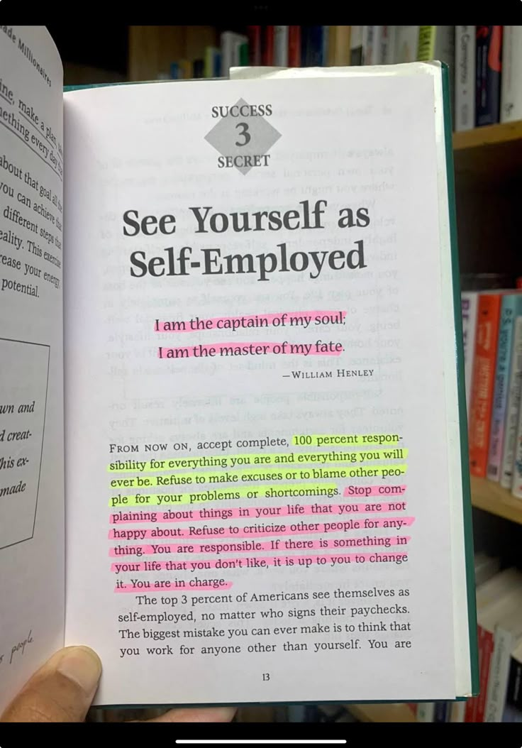 an open book with the title see yourself as self - employd