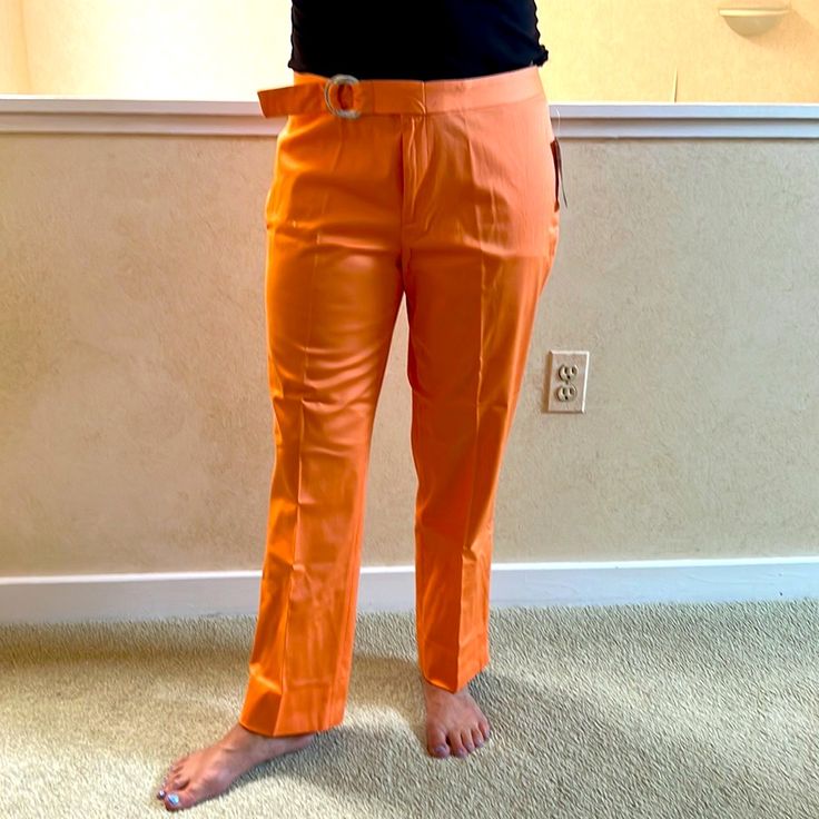 Brand New Orange Pants With Belt Ralph Lauren Tailored Formal Pants, Chic Ralph Lauren Straight Leg Bottoms, Ralph Lauren Chic Fitted Bottoms, Ralph Lauren Fitted Pants For Business Casual, Fitted Ralph Lauren Pants For Business Casual, Tailored Spring Pants With Belt Loops, Chic Fitted Ralph Lauren Bottoms, Ralph Lauren Fitted Business Casual Pants, Ralph Lauren Tapered Leg Formal Pants